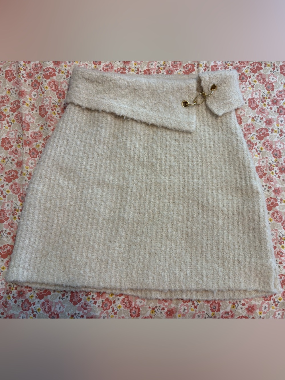 wild fable Cream Bouclé Mini Skirt with Gold Ring Detail